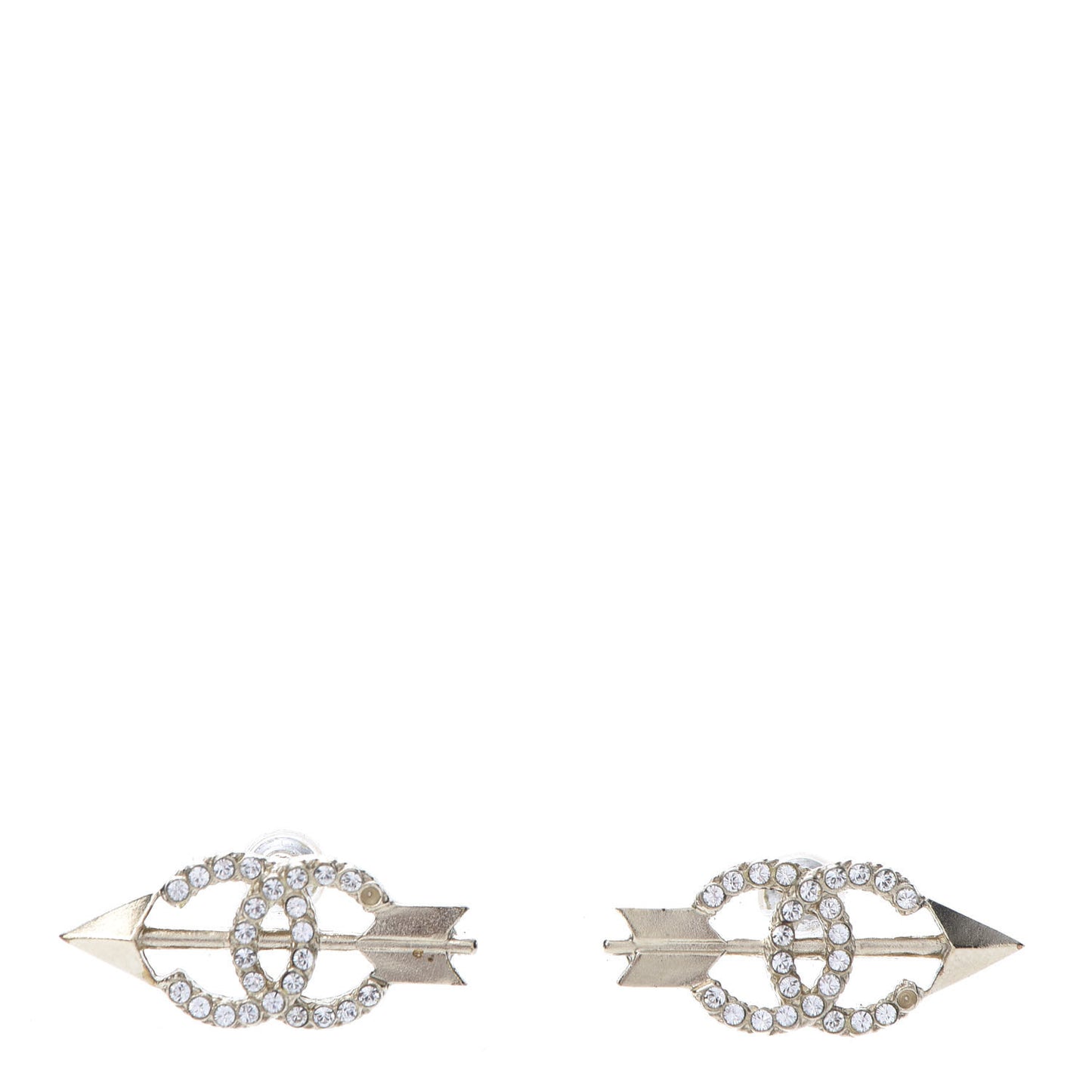 Metal Crystal CC Arrow Earrings Gold