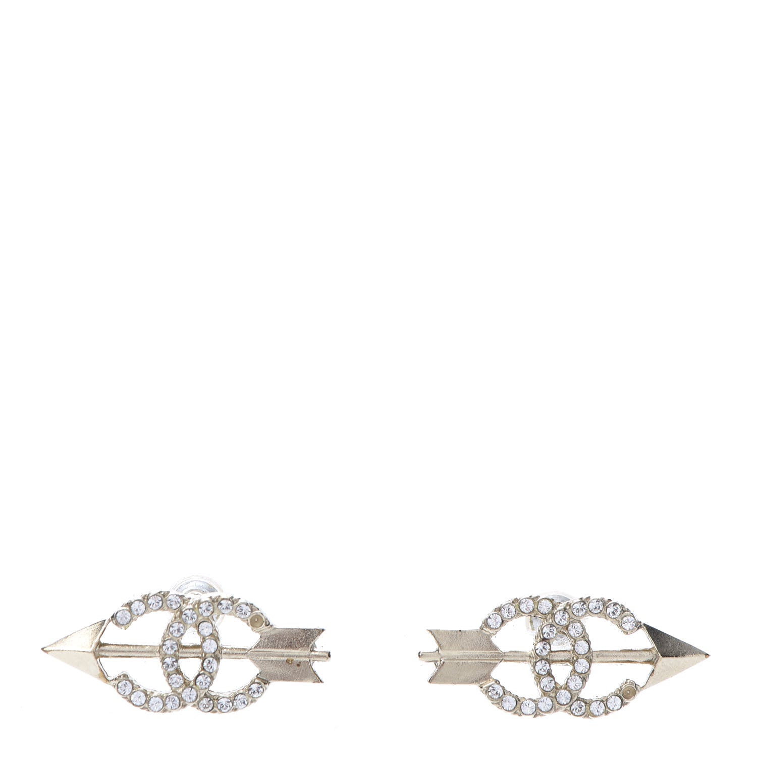 Chanel Metal Crystal CC Arrow Earrings Gold 1 of 8