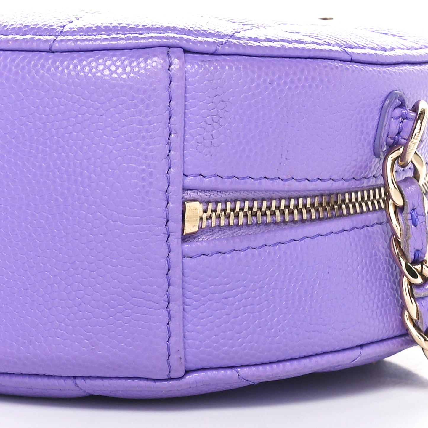 Caviar Quilted Round Clutch With Chain Purple