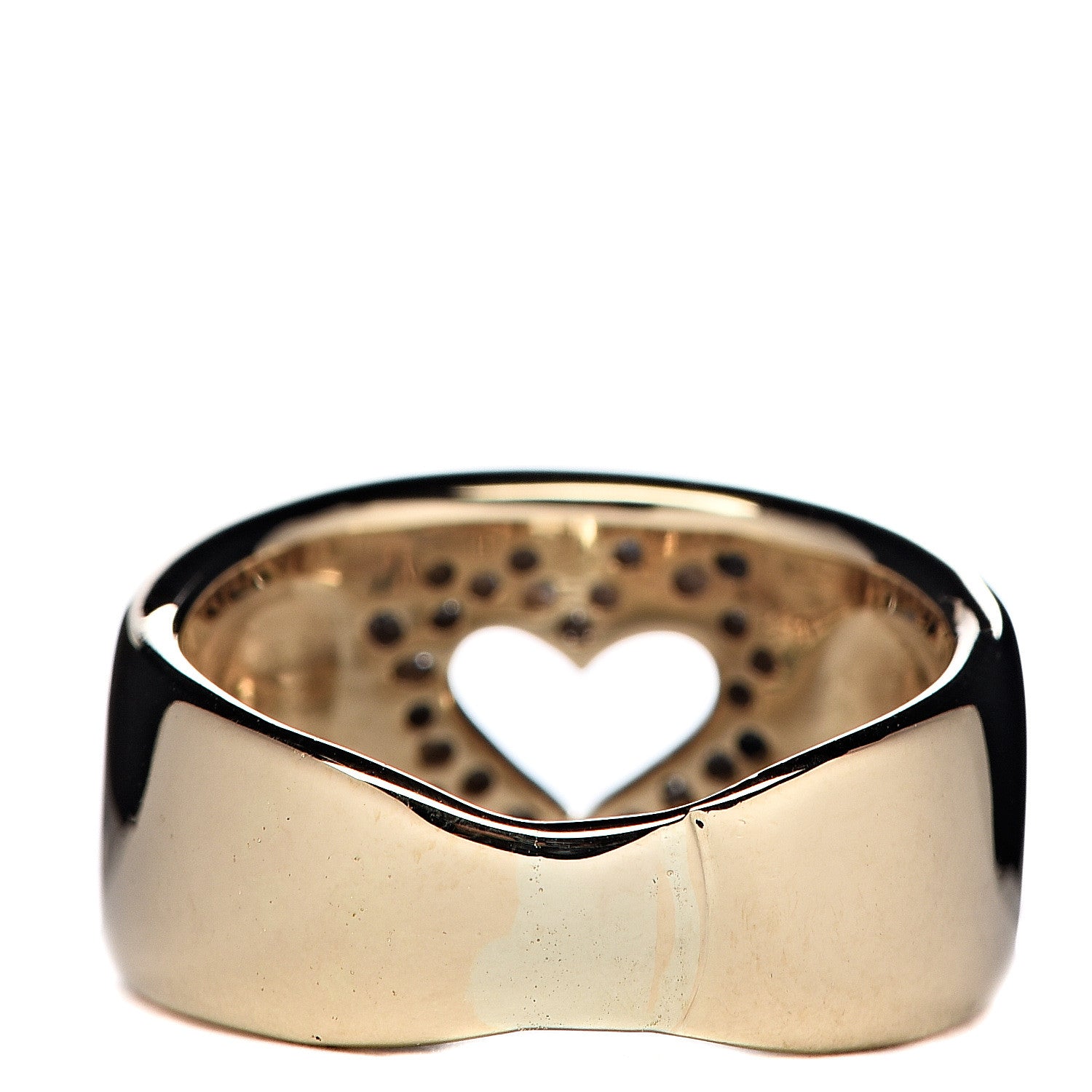 Tiffany 18K Yellow Gold Diamond Cutout Heart Wide Band Ring 53 6.5 3 of 4