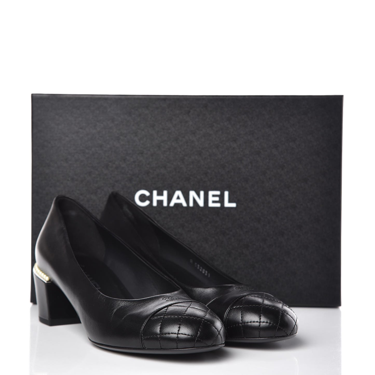 Lambskin Pearl Cap Toe Pumps 38.5 Black