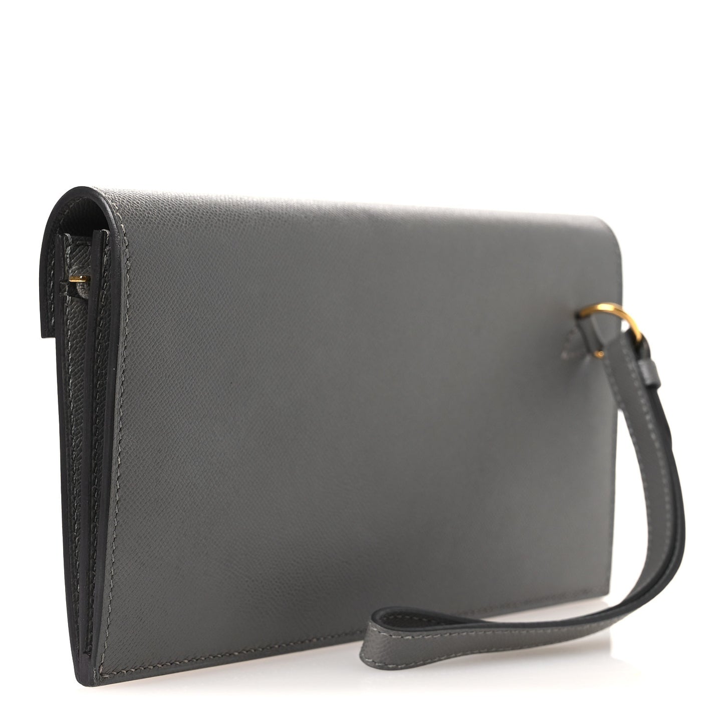 Madame Calfskin Kelly Pocket Long Wallet Gris Meyer