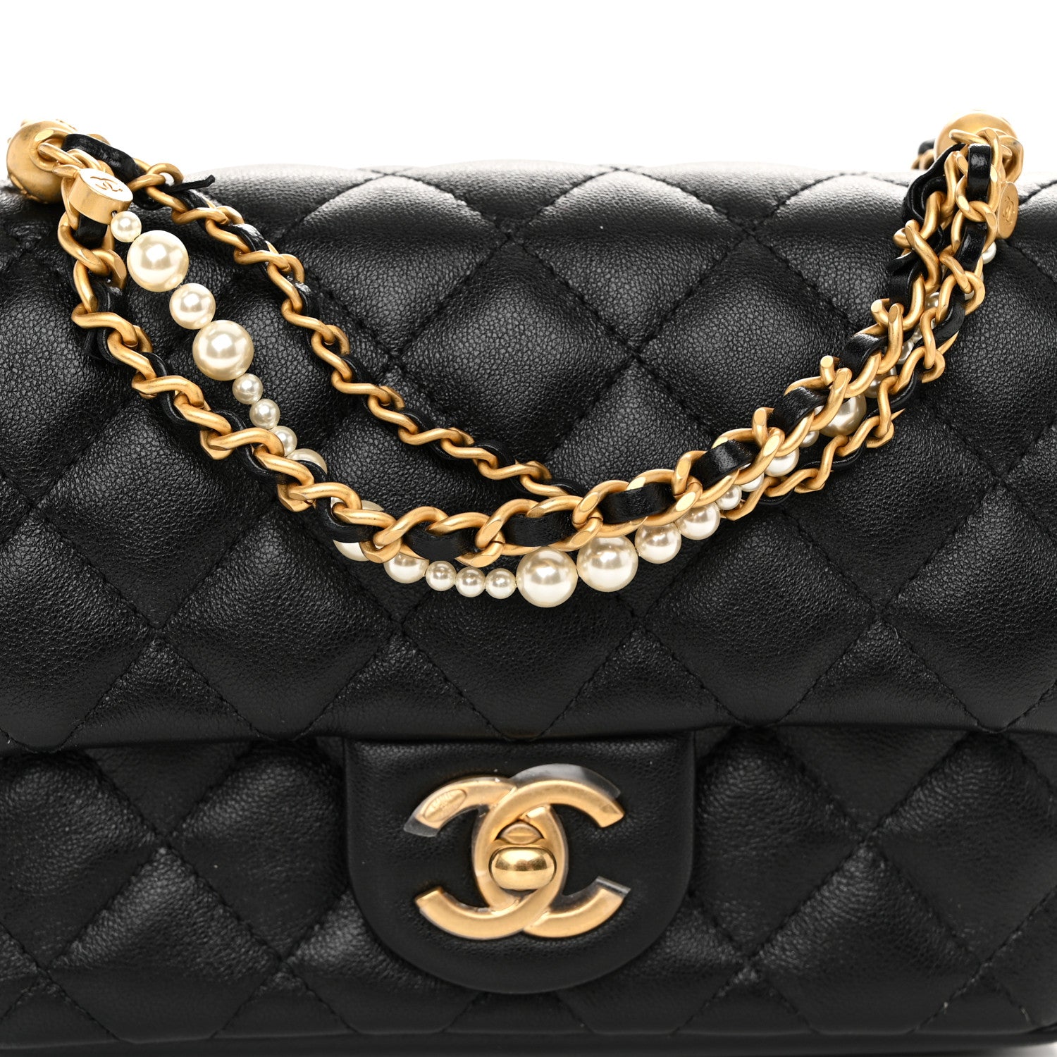 Chanel Shiny Lambskin Quilted Pearl Twist Mini Square Flap Black 8 of 11