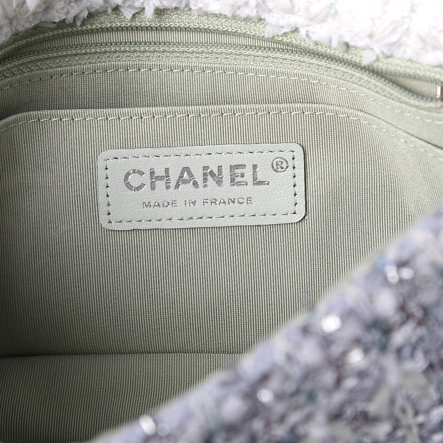 Tweed Quilted Mini Rectangular Flap Light Green Silver White