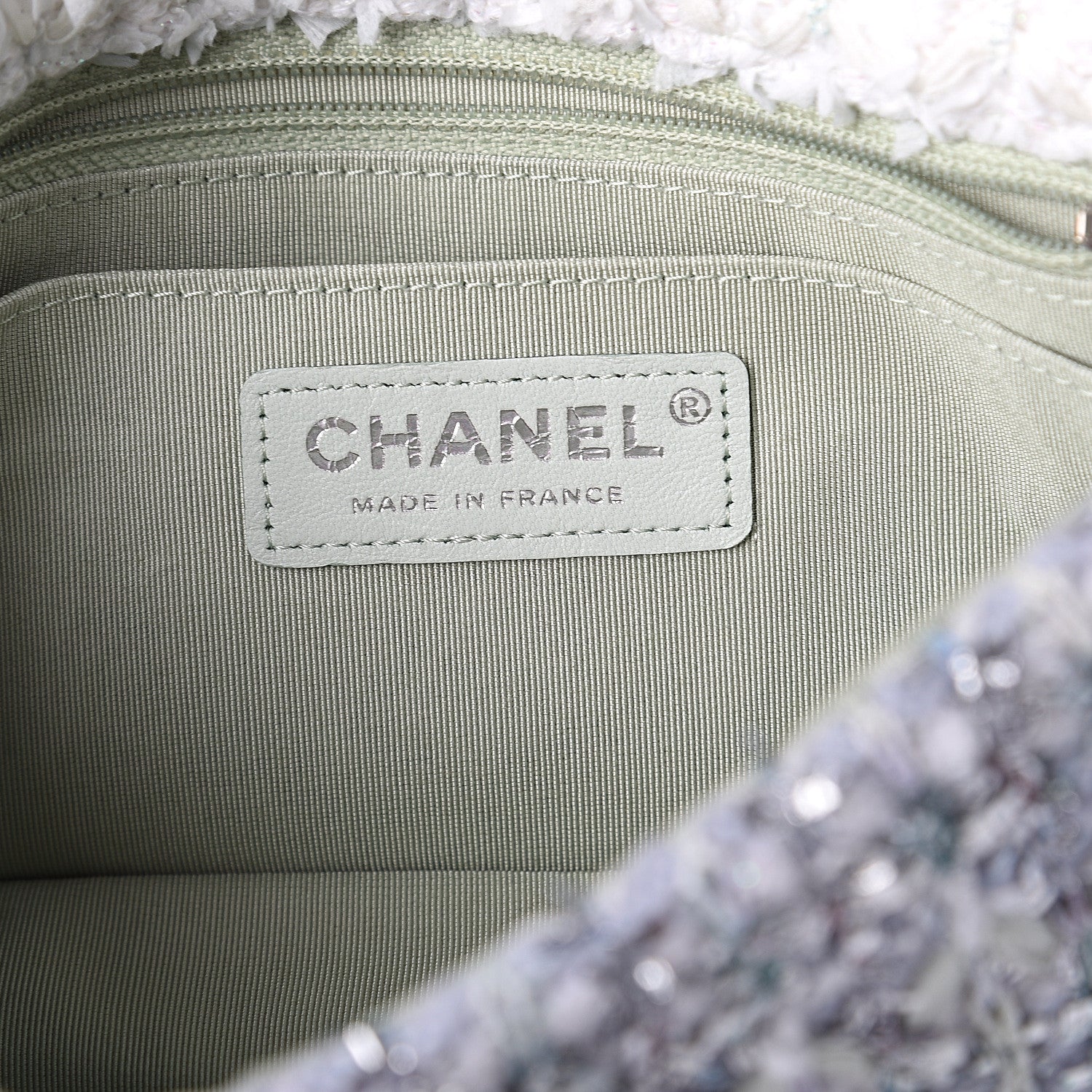 Chanel Tweed Quilted Mini Rectangular Flap Light Green Silver White 5 of 8