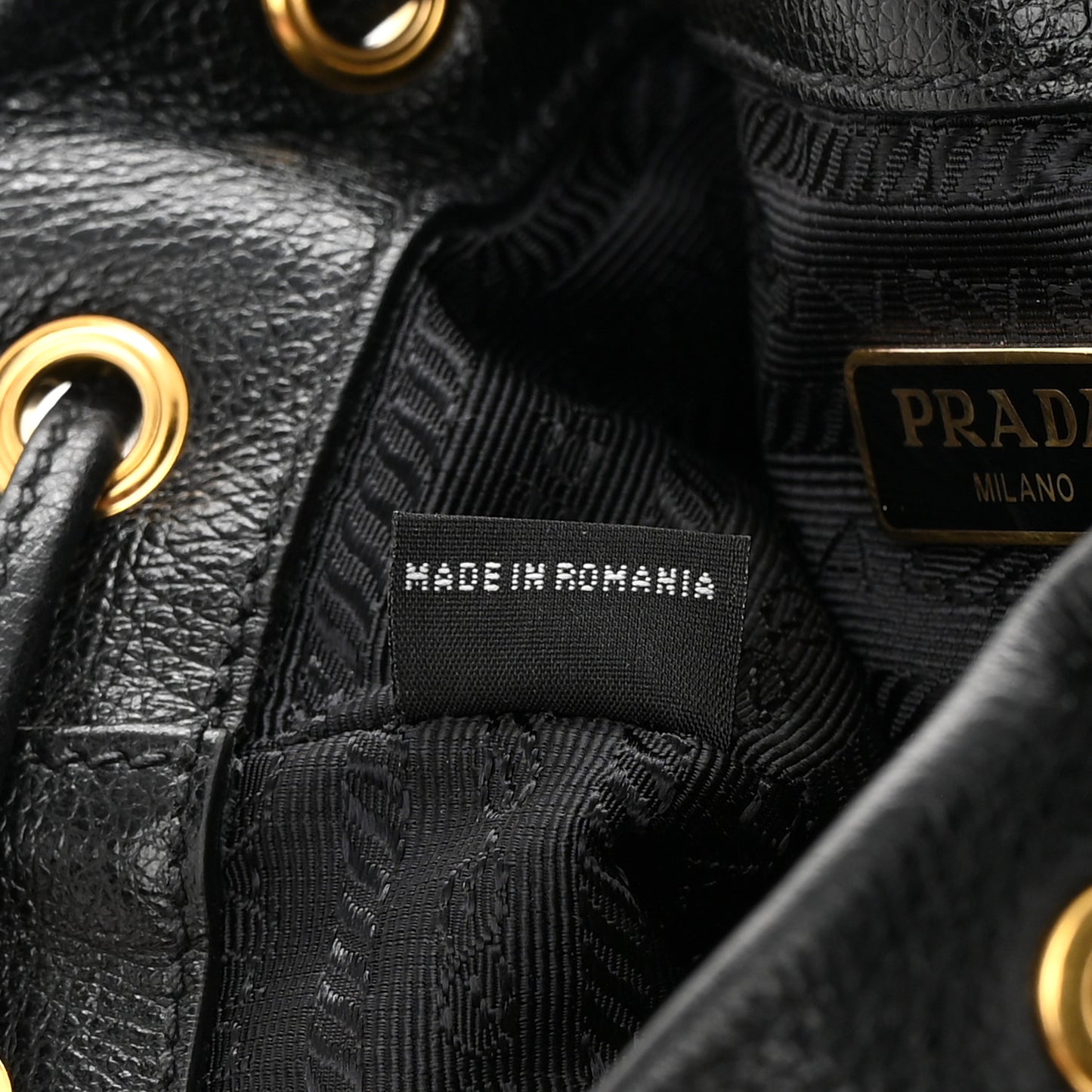 Glace Calfskin Embossed Secchiello Bucket Bag Black
