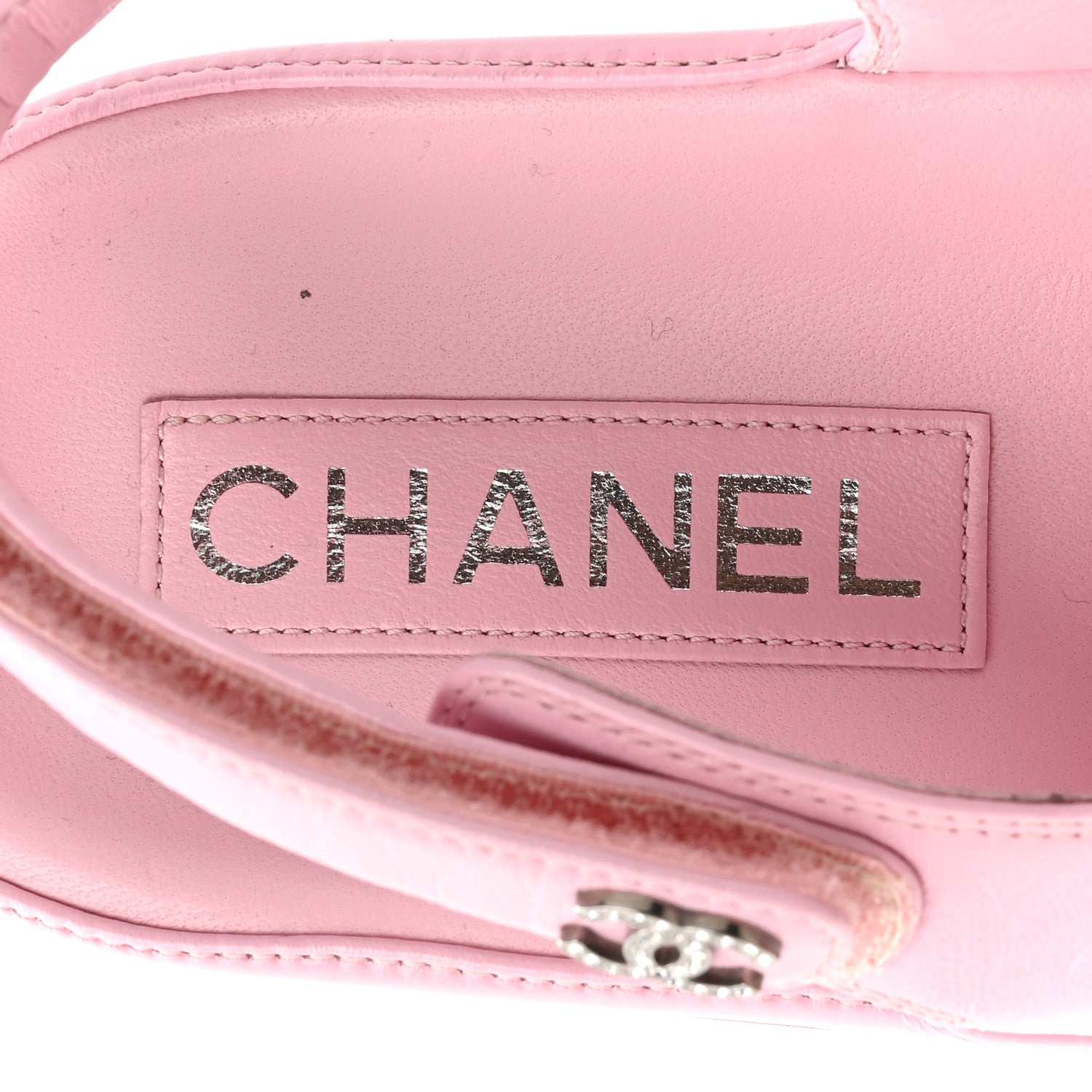 Chanel Lambskin Crystal CC Velcro Dad Sandals 38 Light Pink 8 of 10