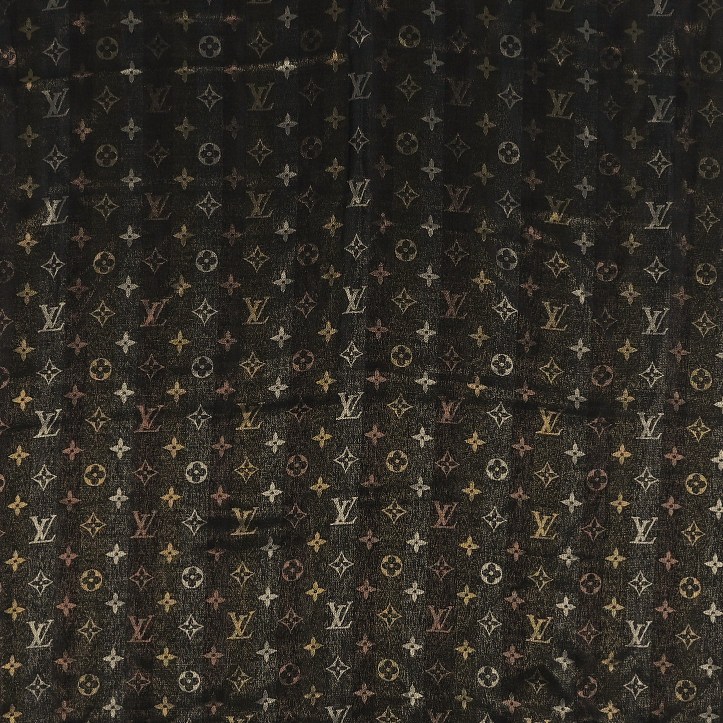 Silk Wool Monogram Shine Shawl Black