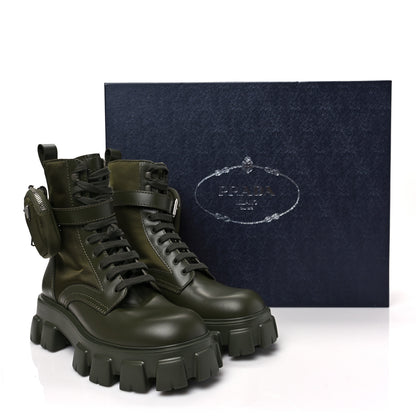 Prada Spazzolato Rois Re-Nylon Metal Triangle Logo Mens Monolith Pouch Pocket 60mm Combat Boots 8 Militare 7 of 7