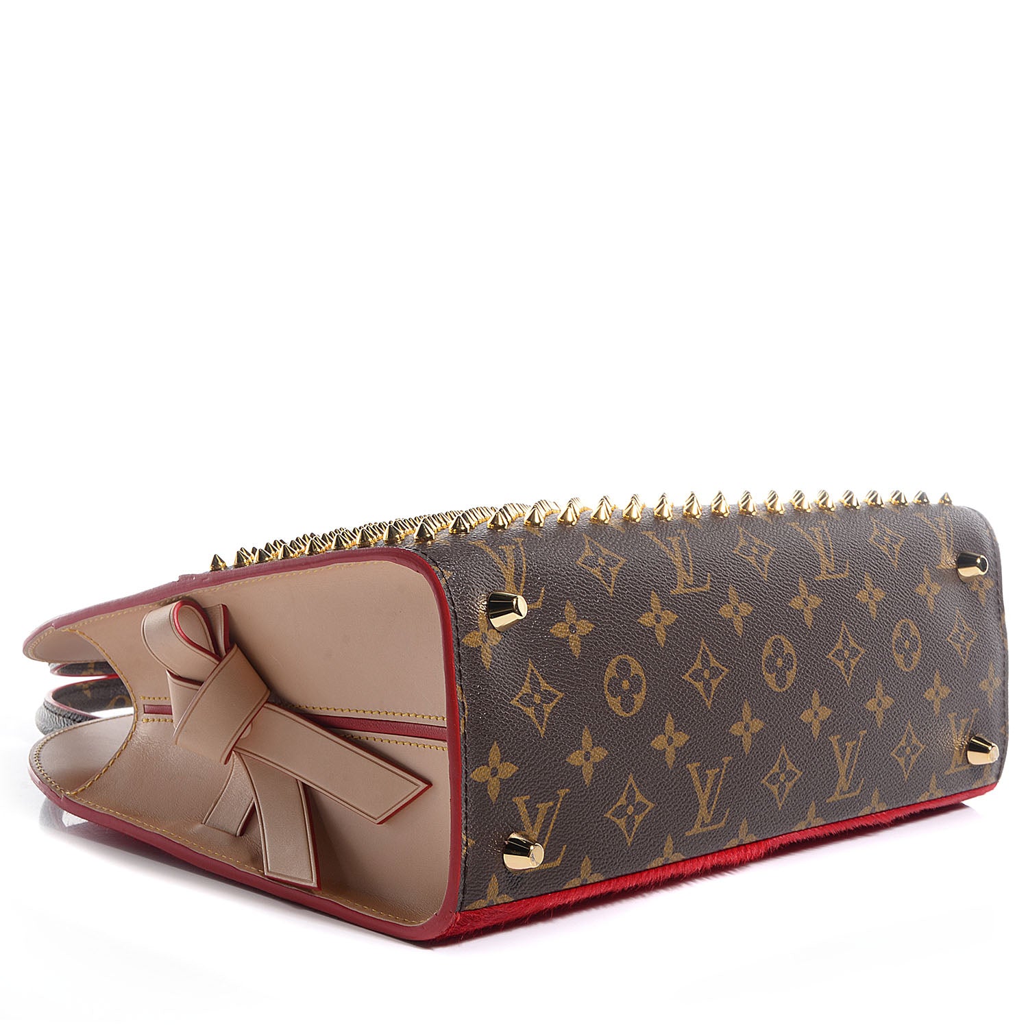 Louis Vuitton Monogram Calf Hair Spikes Iconoclasts Christian Louboutin Tote Red 4 of 8