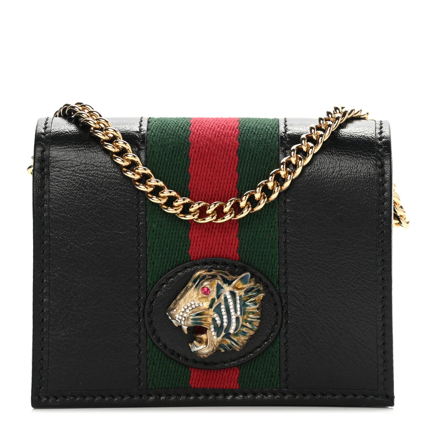 Gucci Calfskin Web Rajah Chain Card Case Wallet Black 1 of 7