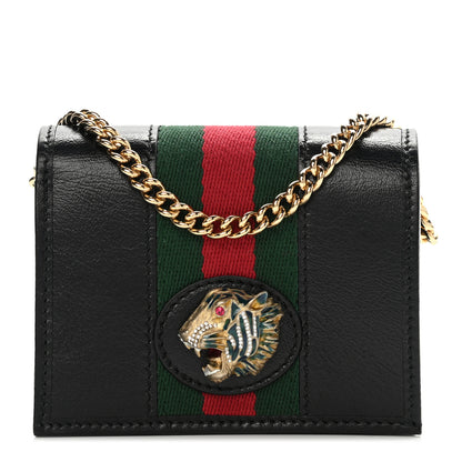 Gucci Calfskin Web Rajah Chain Card Case Wallet Black 1 of 7