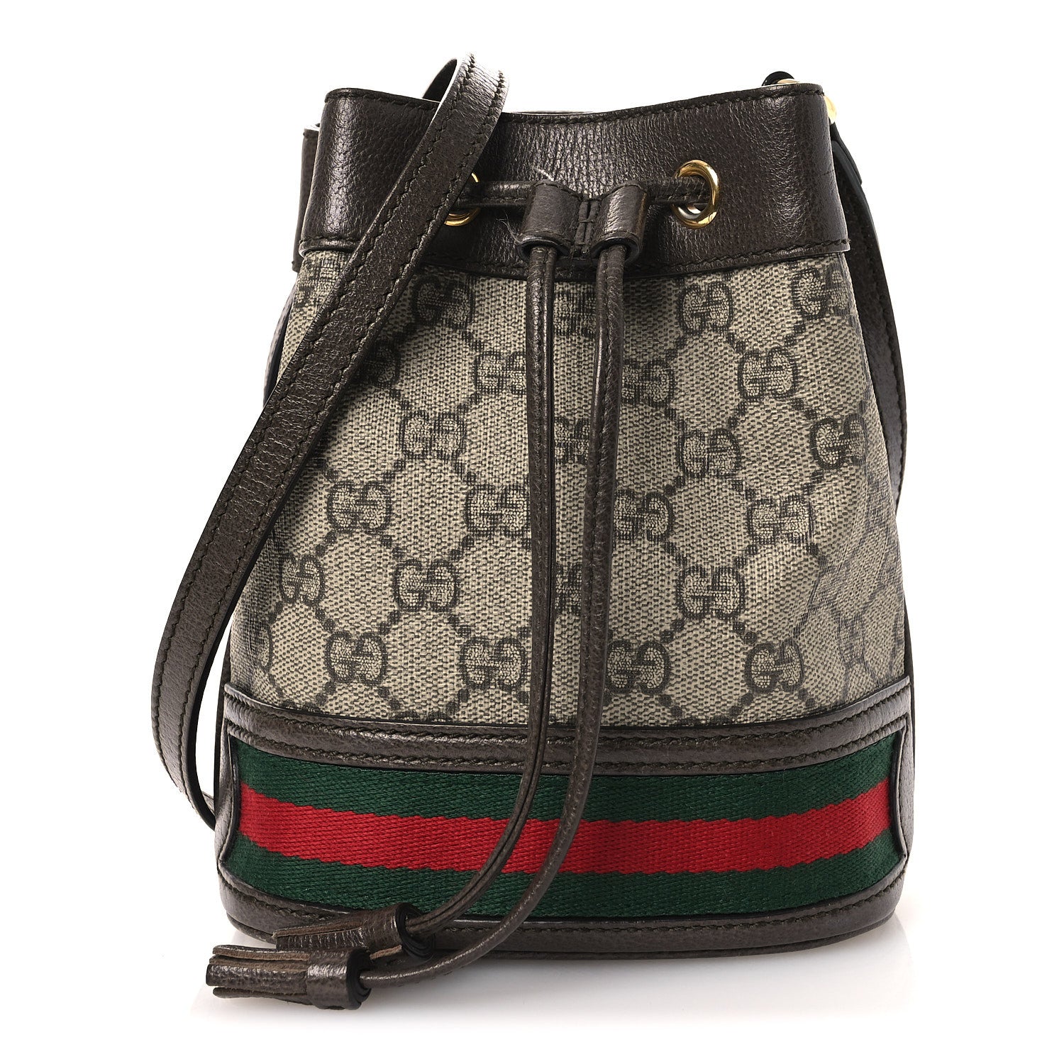 Gucci GG Supreme Monogram Web Mini Ophidia Bucket Bag Brown 1 of 11