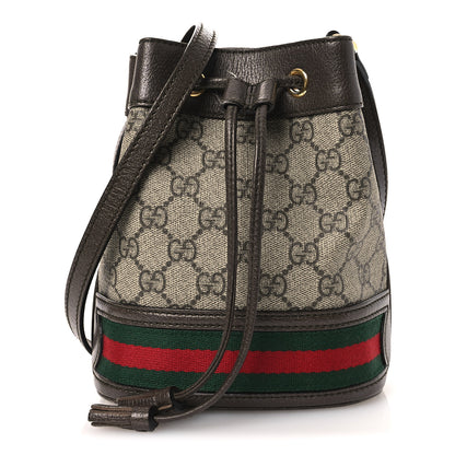 Gucci GG Supreme Monogram Web Mini Ophidia Bucket Bag Brown 1 of 11