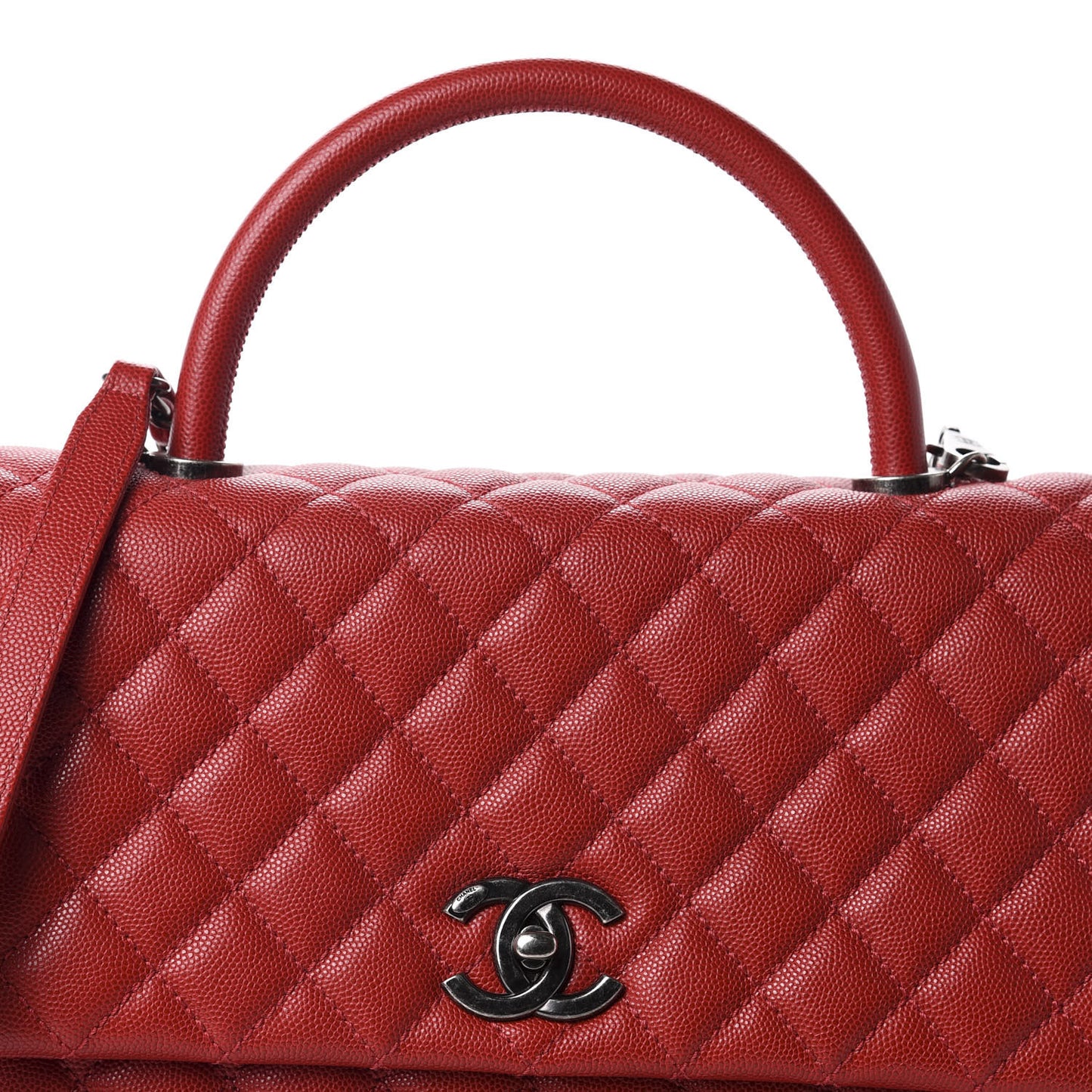 Caviar Quilted Large Coco Handle Flap Red