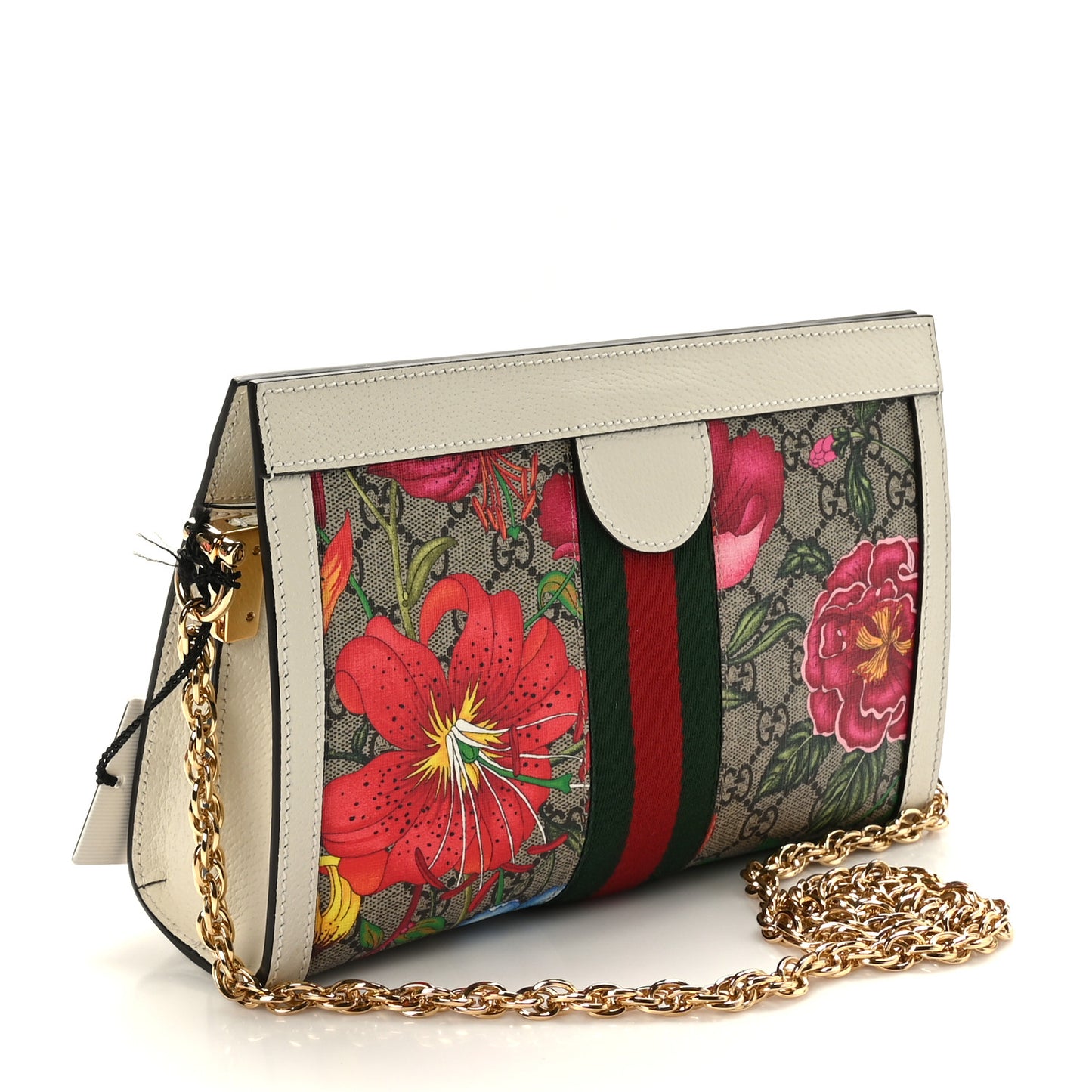 GG Supreme Monogram Flora Web Small Ophidia Chain Shoulder Bag White