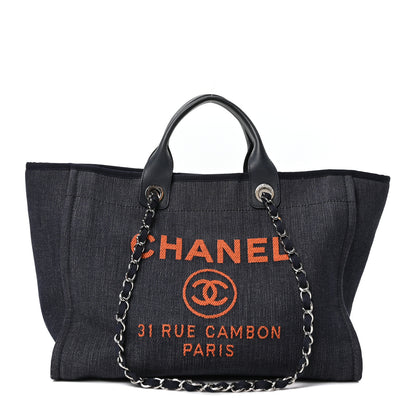 Chanel Denim Medium Deauville Tote Blue Orange 1 of 10
