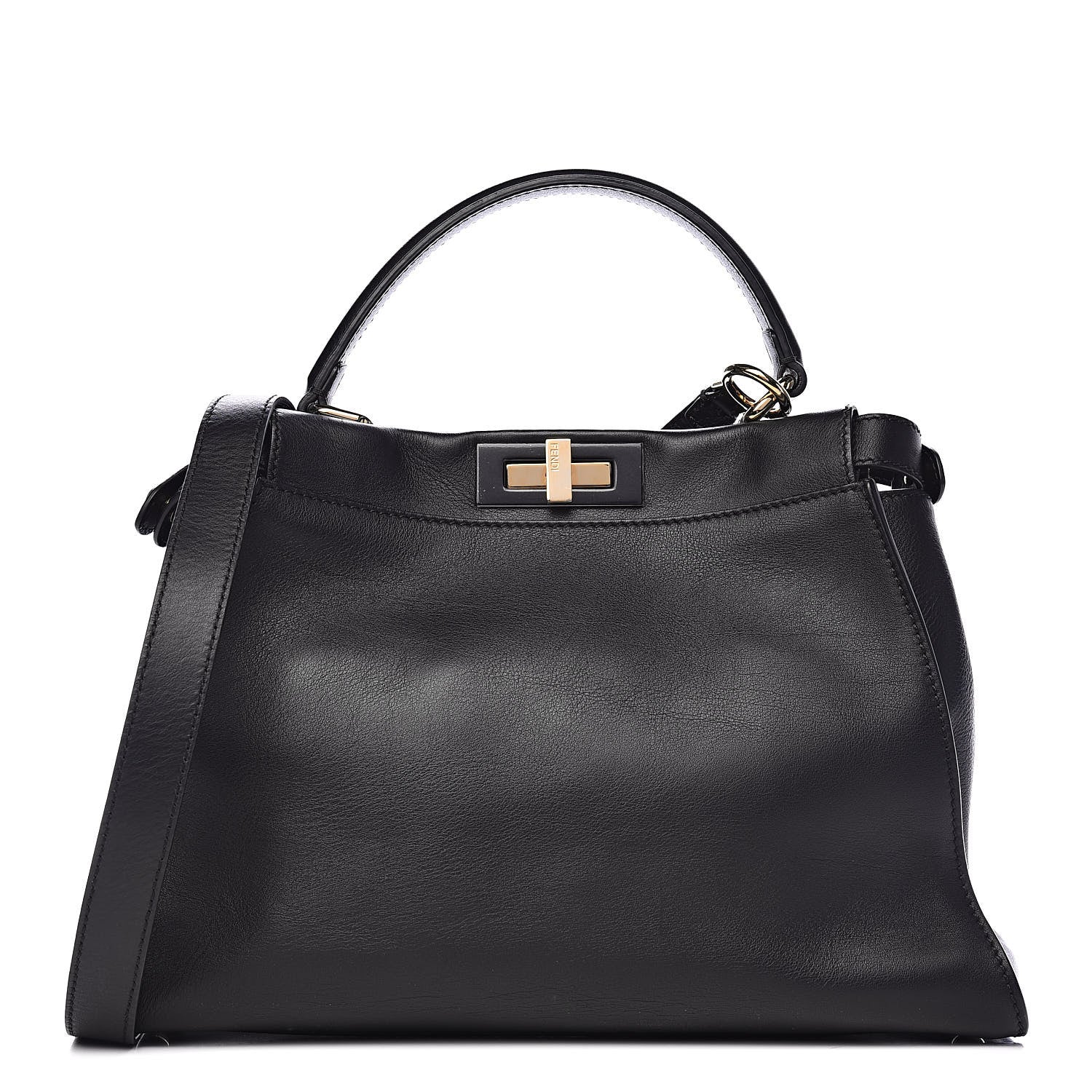 Fendi Vitello Seta Shiny Nappa Medium Peekaboo Iconic Satchel Black 1 of 13