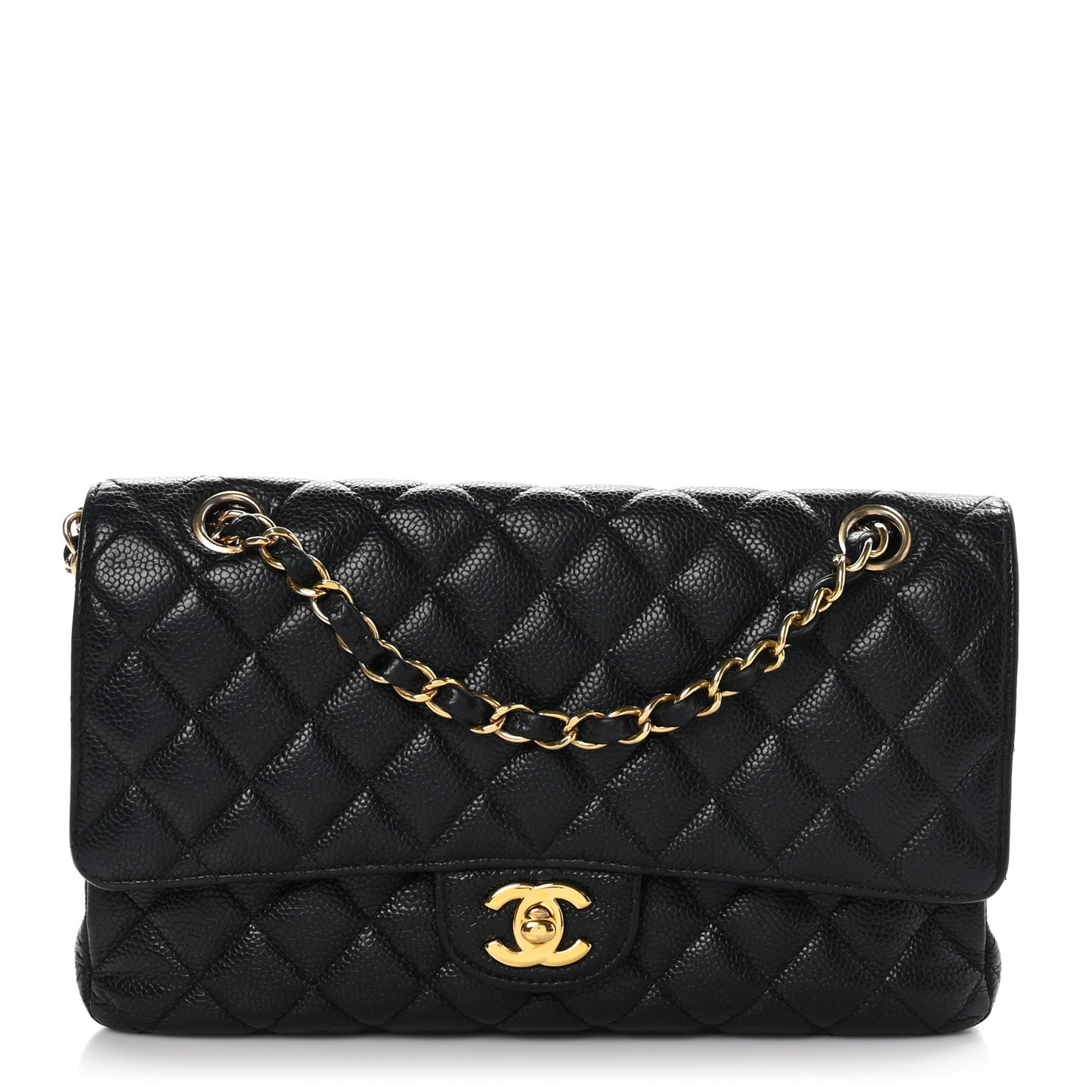 Caviar Quilted Medium Double Flap Black