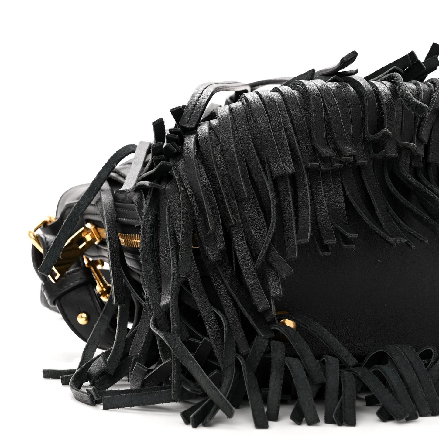 Calfskin Small Emmanuelle Fringe Hobo Bag Black