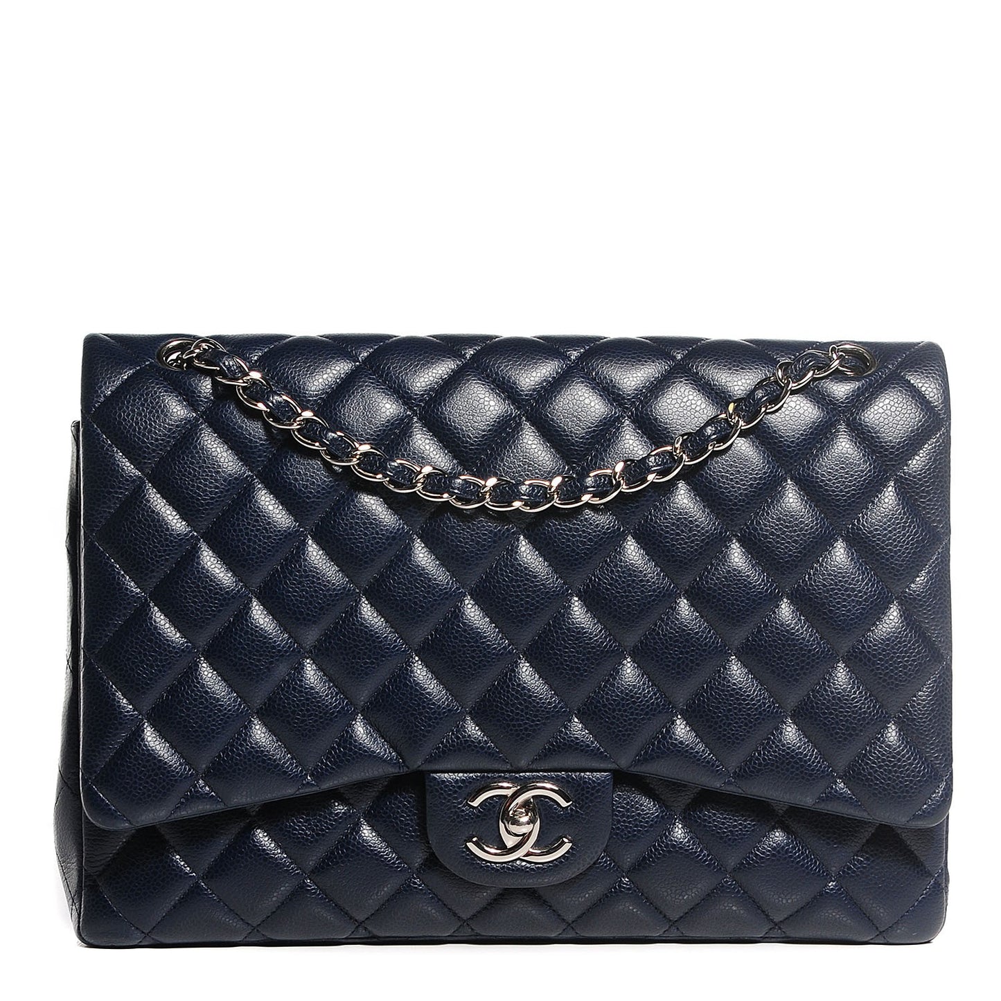 Caviar Quilted Maxi Double Flap Dark Blue