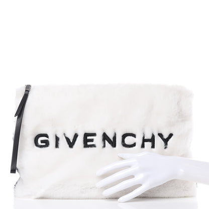 Givenchy Faux Fur Two Tone Large GV3 Pouch Wristlet Black White 2 of 8