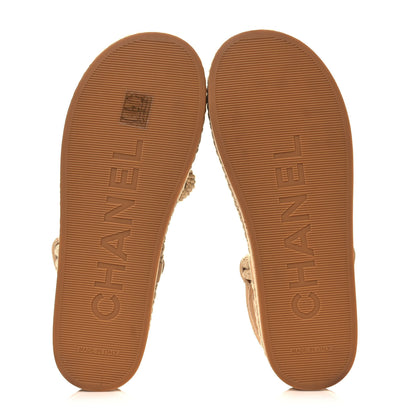 Chanel Cord Lambskin Quilted Logo Sandals 39 Beige 5 of 9