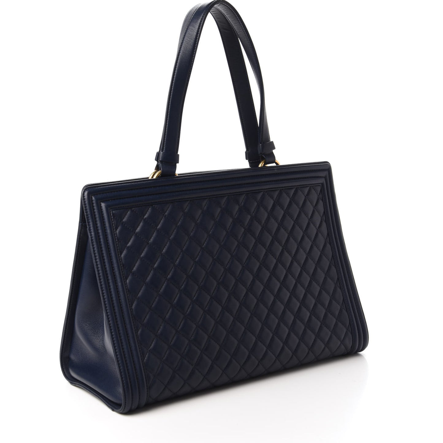 Calfskin Quilted Boy Shopping Tote Navy Blue