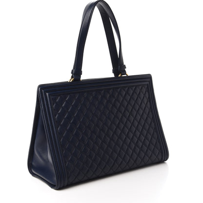 Chanel Calfskin Quilted Boy Shopping Tote Navy Blue 3 of 10