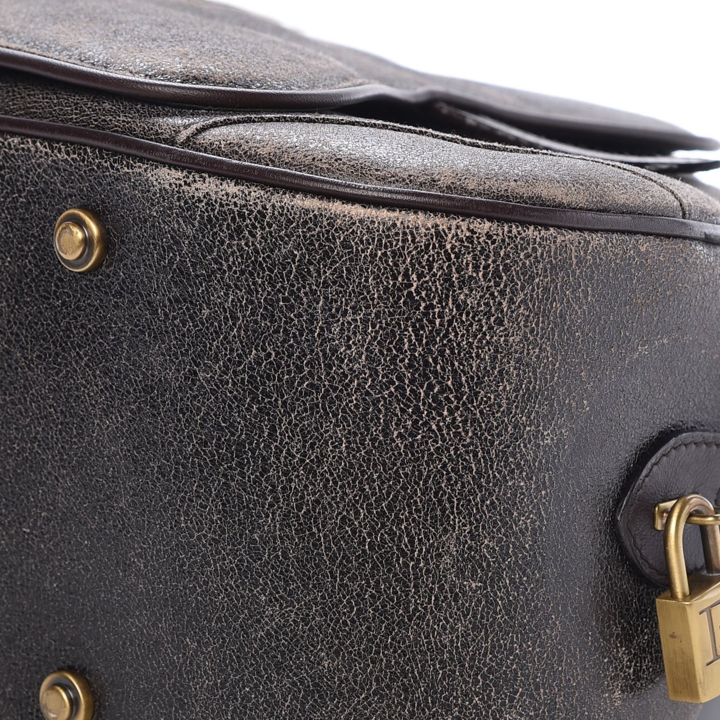 Distressed Calfskin Saddle Bowler Brown