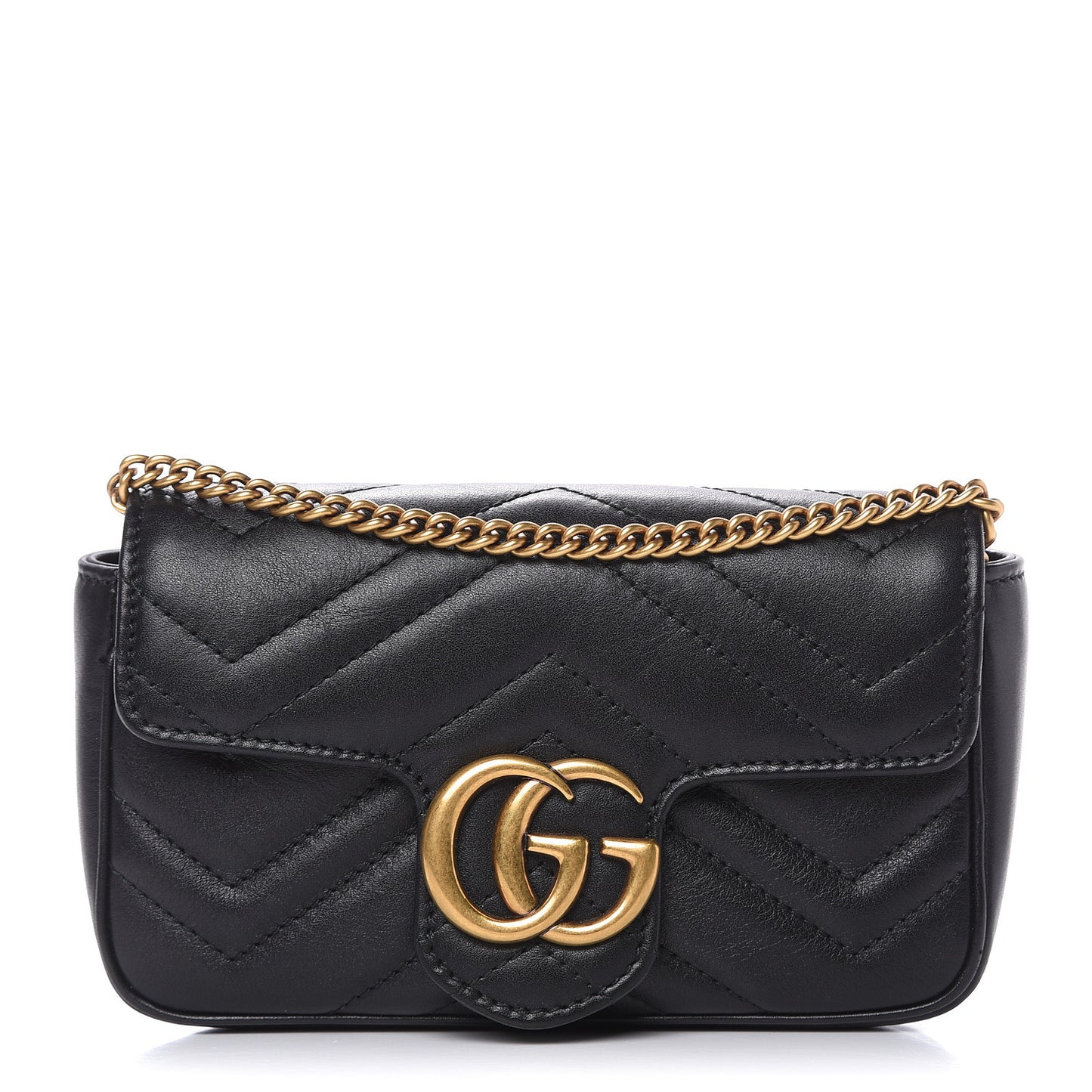 Calfskin Matelasse Super Mini GG Marmont Shoulder Bag Black