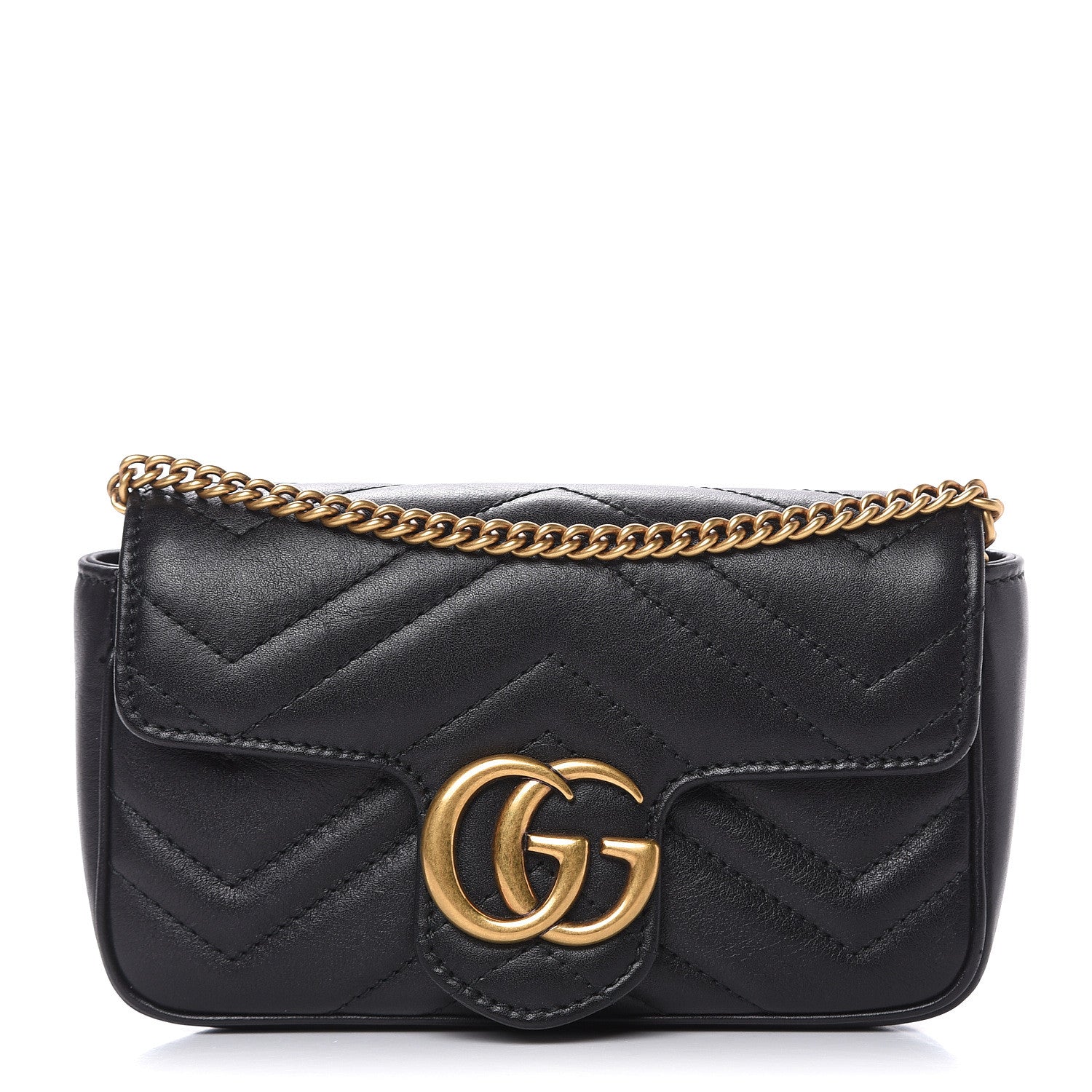 Gucci Calfskin Matelasse Super Mini GG Marmont Shoulder Bag Black 1 of 12