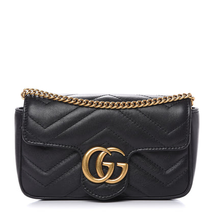 Gucci Calfskin Matelasse Super Mini GG Marmont Shoulder Bag Black 1 of 12