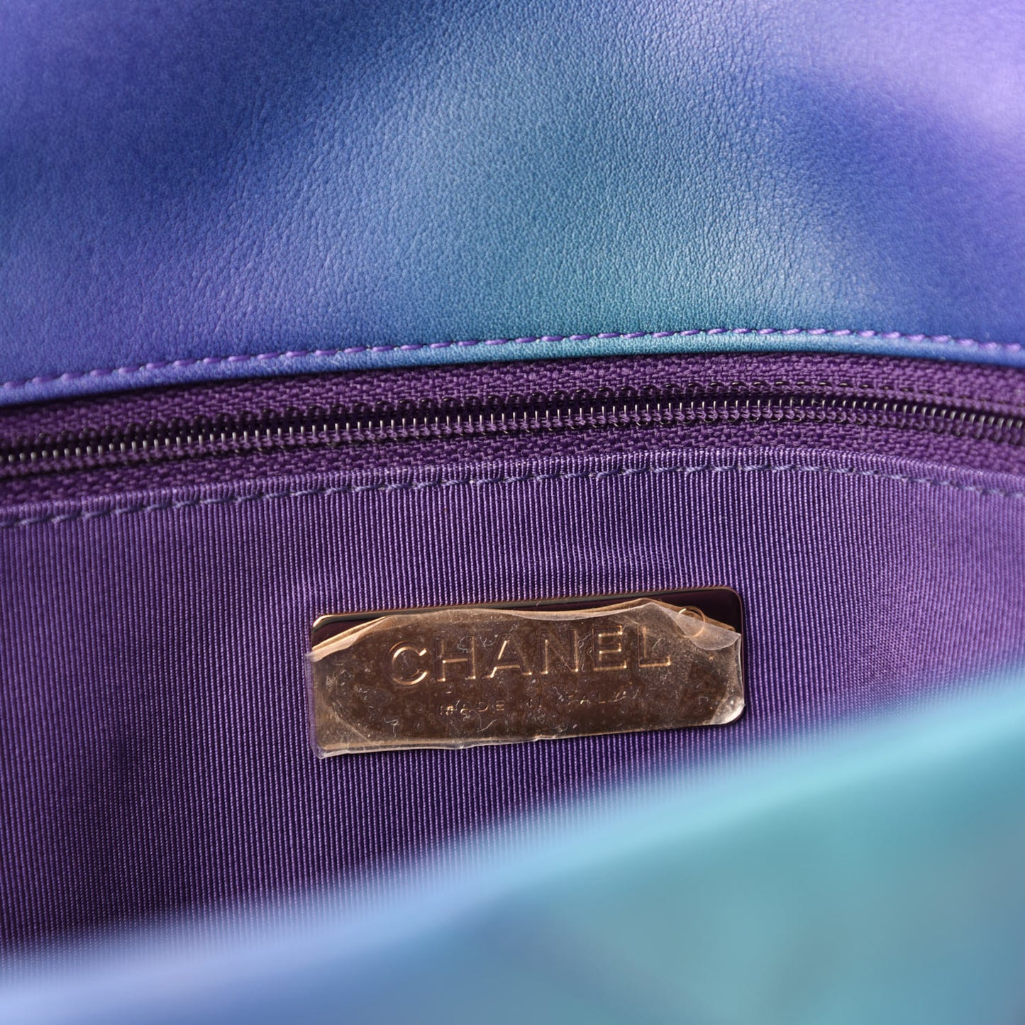 Tie Dye Calfskin Quilted Medium Chanel 19 Flap Blue Purple