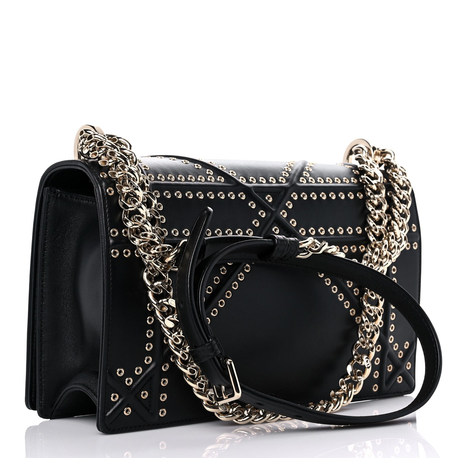 Christian Dior Lambskin Studded Medium Diorama Flap Bag Black 3 of 17