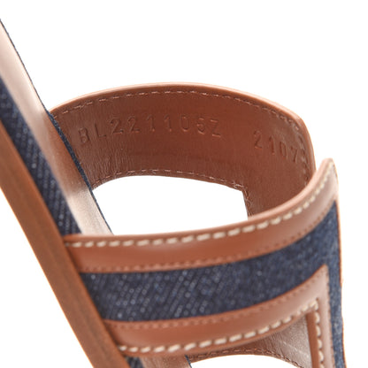 Hermes Calfskin Denim Oran Sandals 37.5 Bleu Brut Gold 8 of 9