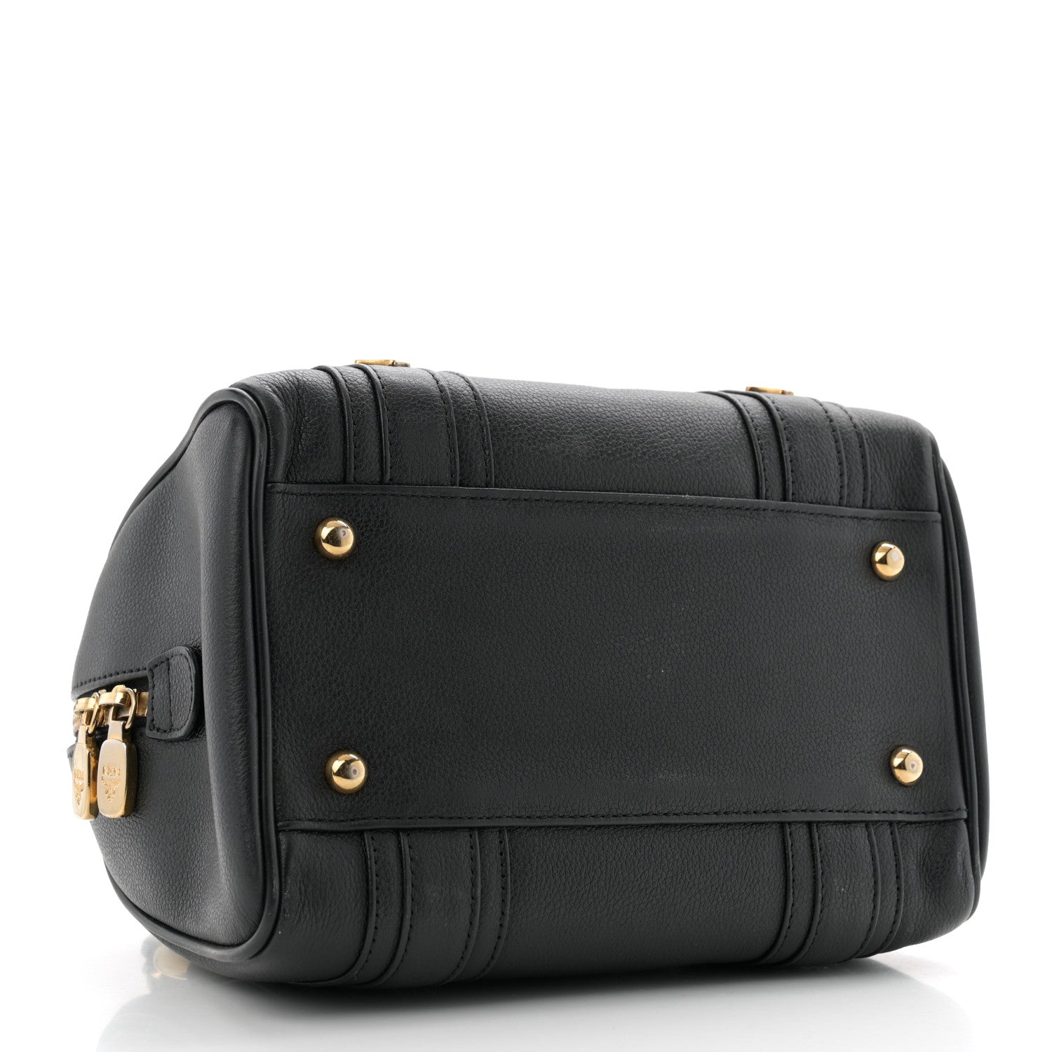 MCM Grained Calfskin Studded Boston Bag Black 4 of 13