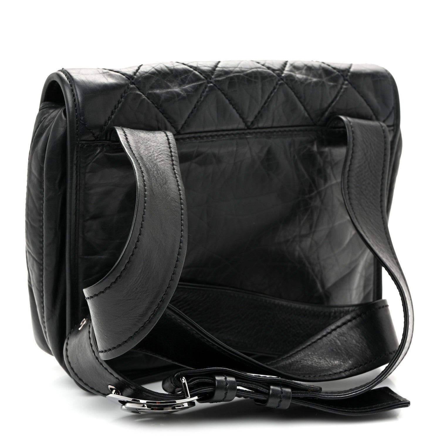 Chanel Aged Calfskin Quilted Vintage Ligne Messenger Flap Black 3 of 10