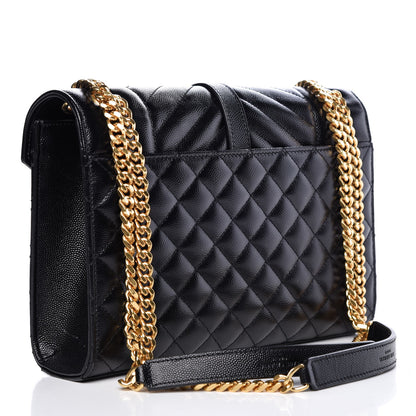 Saint Laurent Grain De Poudre Textured Mixed Matelasse Triquilt Medium Monogram Satchel Black 4 of 8
