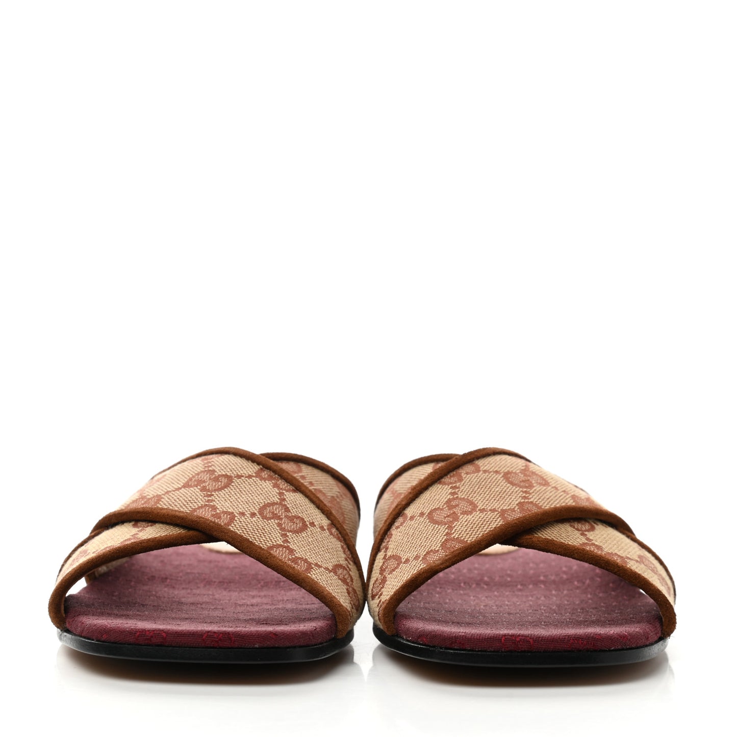GG Monogram Suede Womens Criss Cross Slide Sandals 36 Beige Ruggine Cuir