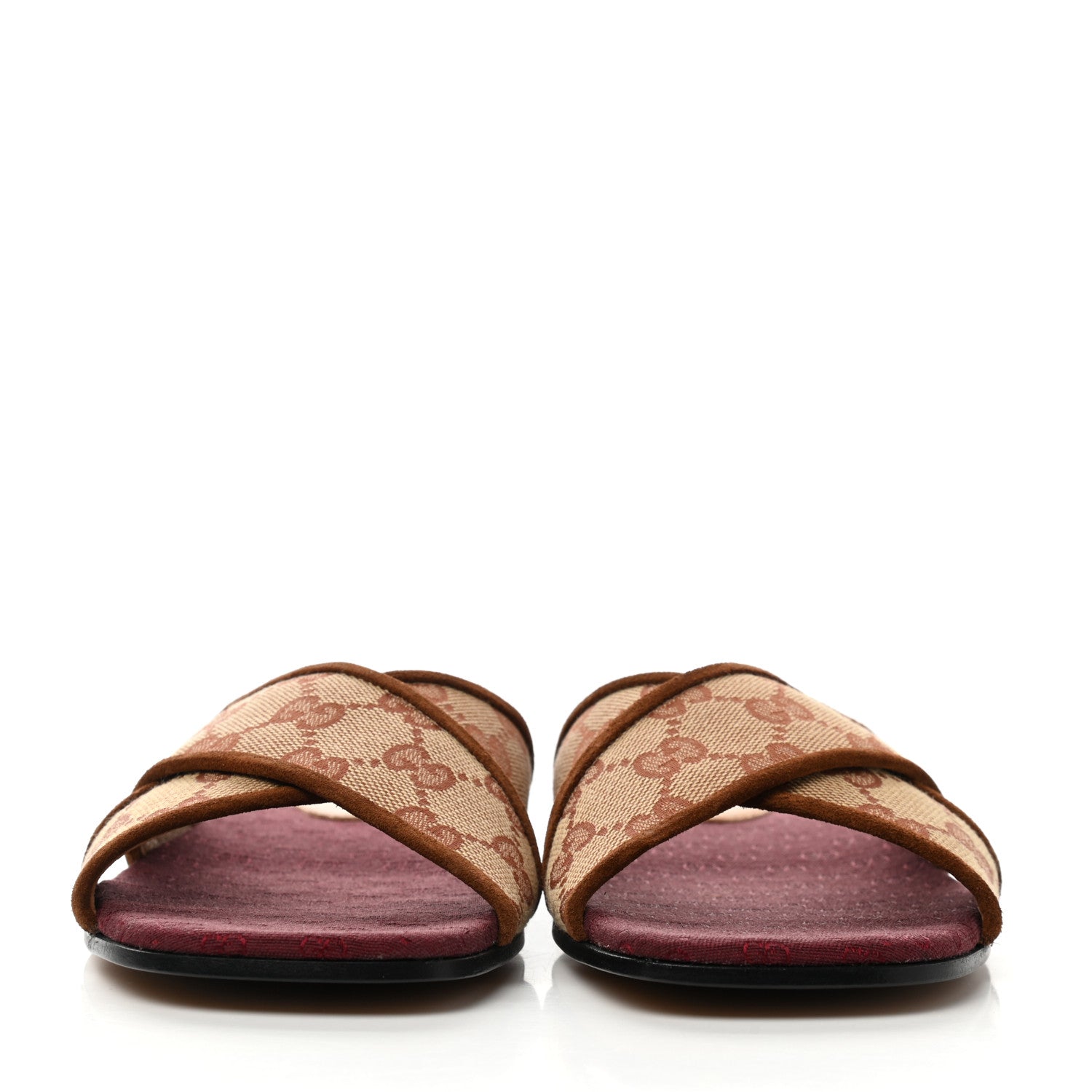 Gucci GG Monogram Suede Womens Criss Cross Slide Sandals 36 Beige Ruggine Cuir 2 of 9