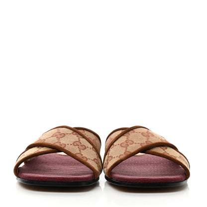 Gucci GG Monogram Suede Womens Criss Cross Slide Sandals 36 Beige Ruggine Cuir 2 of 9
