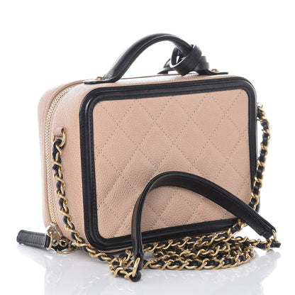 Chanel Caviar Quilted Small CC Filigree Vanity Case Beige Black 3 of 8