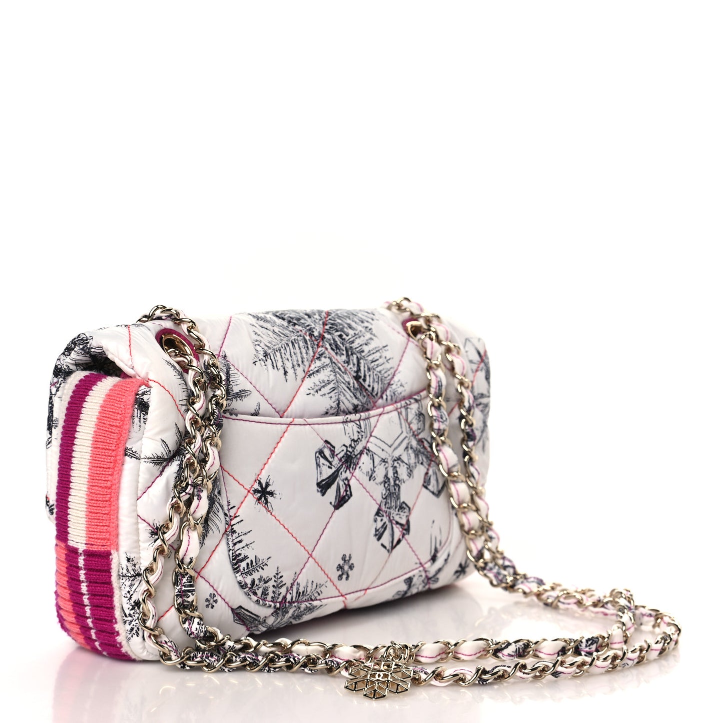 Nylon Knit Coco Neige Snowflake Small Flap White Pink