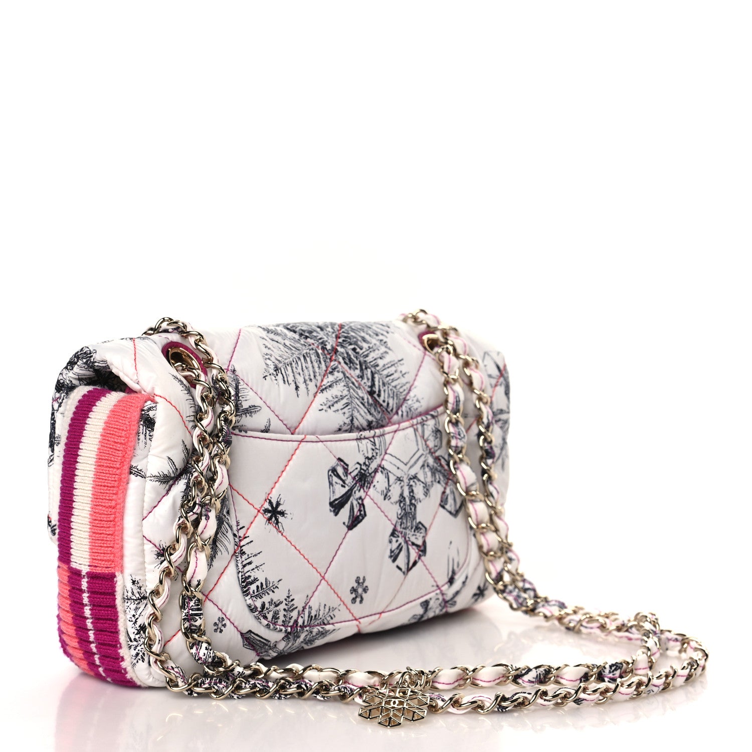 Chanel Nylon Knit Coco Neige Snowflake Small Flap White Pink 3 of 9