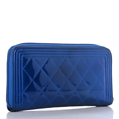 Chanel Metallic Patent Calfskin Quilted Boy L-Gusset Zip Wallet Blue 3 of 10