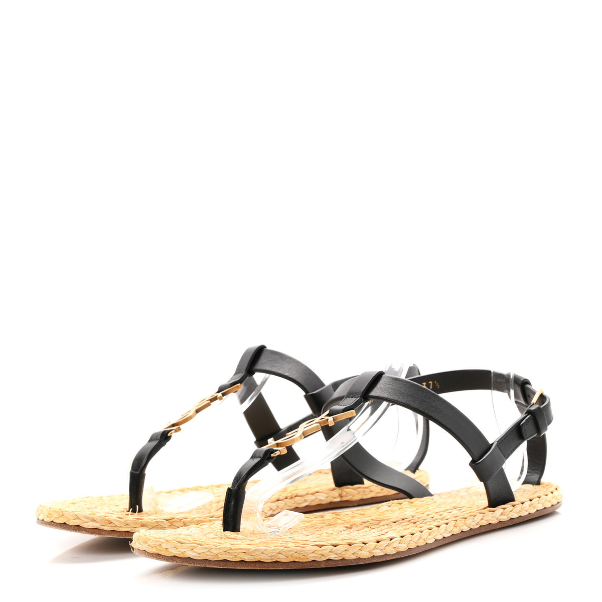 Calfskin Raffia Cassandra Monogram Sandals 37.5 Black