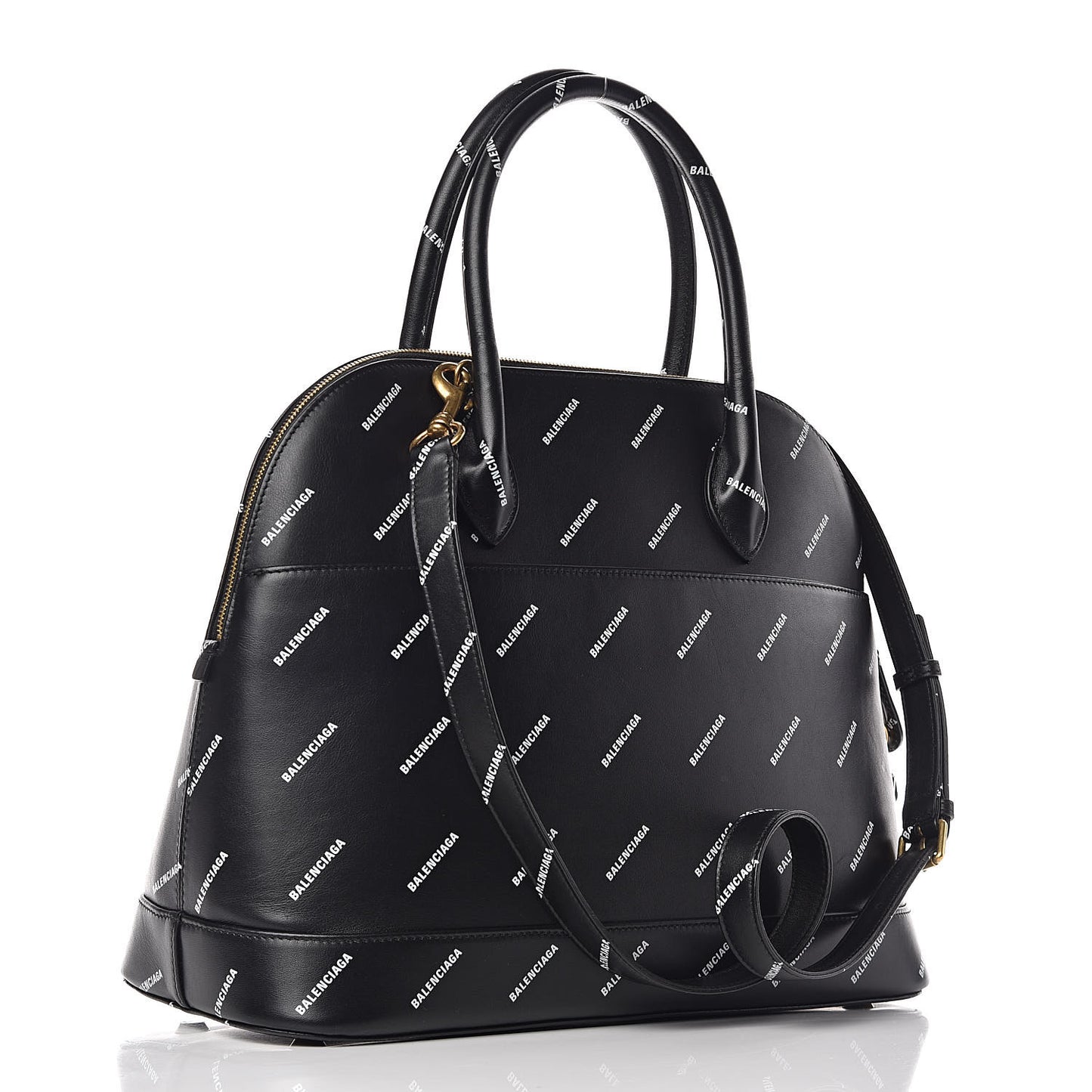 Calfskin Allover Logo M Ville Top Handle Bag Black