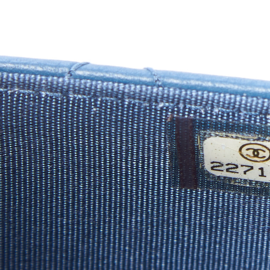 Lambskin Quilted Trendy CC Wallet On Chain WOC Blue