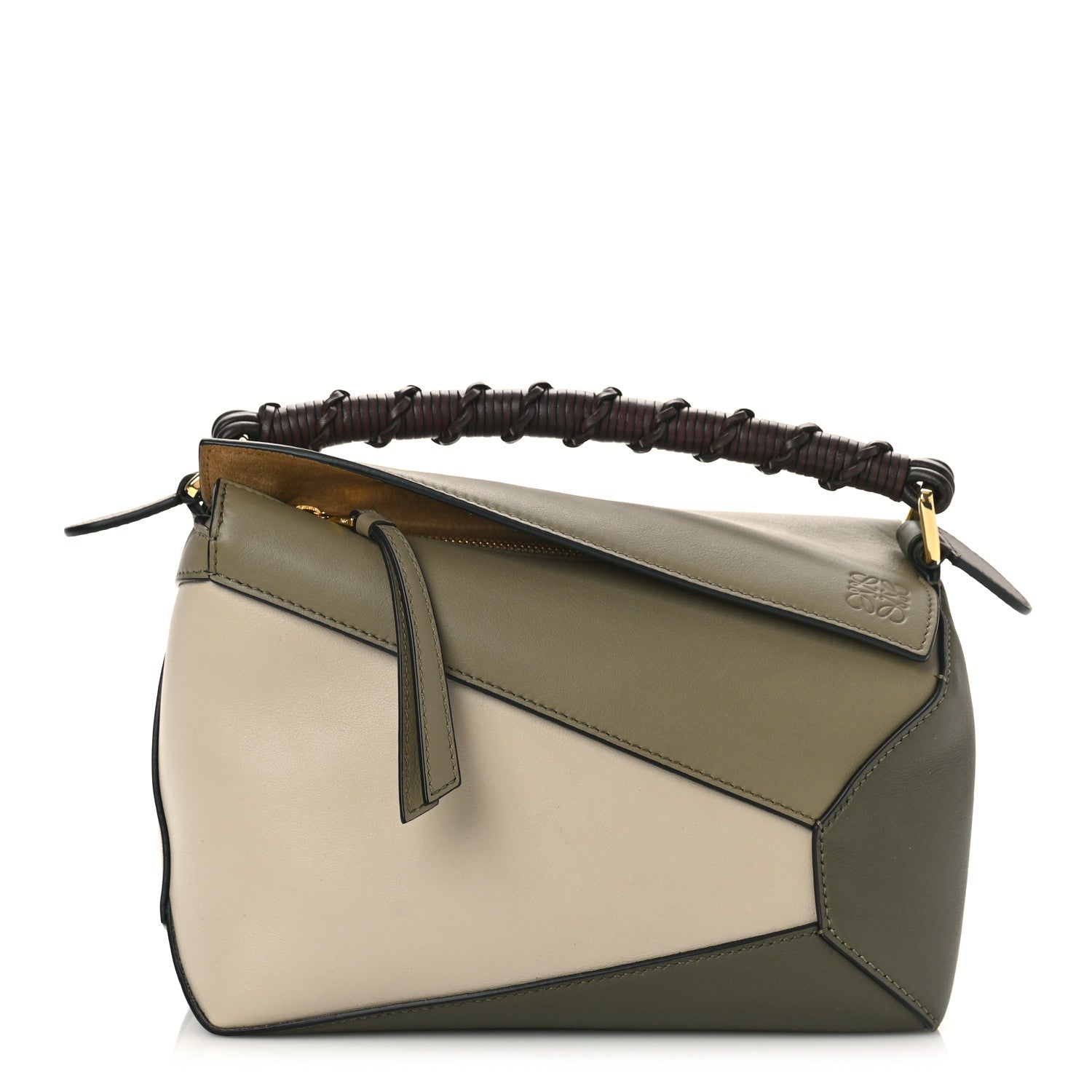 Loewe Calfskin Small Puzzle Edge Bag Laurel Green Light Oat 1 of 8